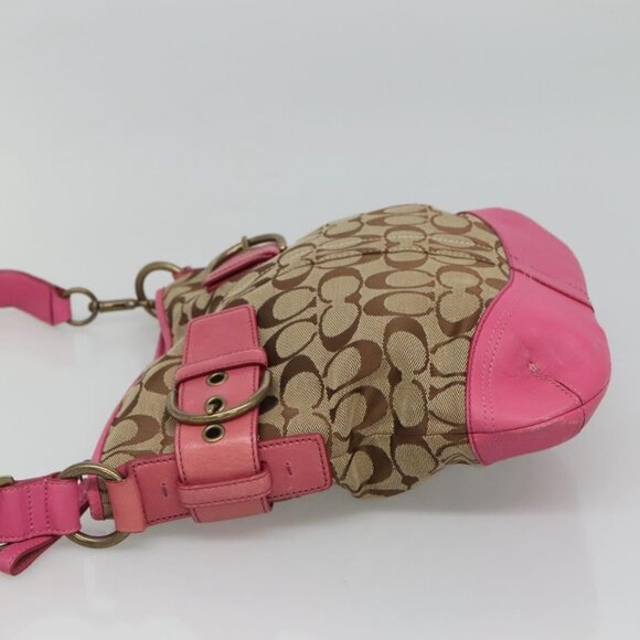 Coach Signature Shoulder Bag Canvas Beige Pink Auth bs24115 - Picture 4 of 16